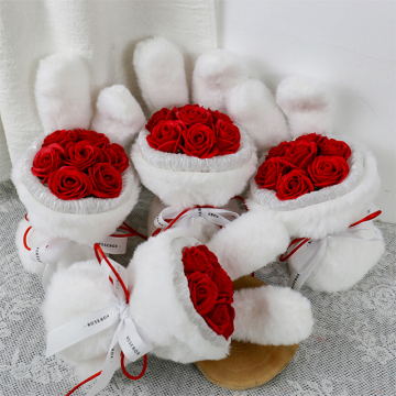 Shapeable Plush Rabbit Ears Soap Rose Bouquet - Novelty Gift for Girlfriend