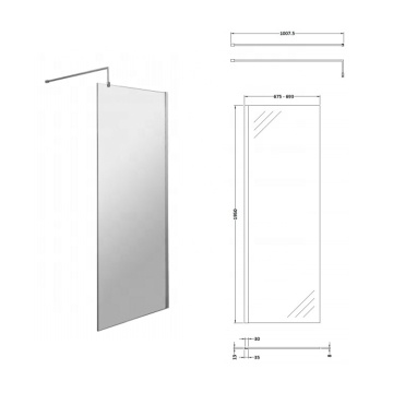 PTB Hot Sale L-shaped 8mm Tempered Glass Shower Screen