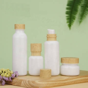 White Glass Bottles Jars With Wood Grain Cap