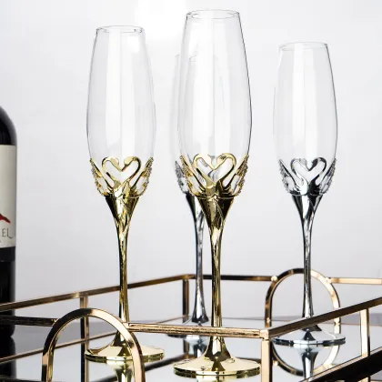 Swan Shape Crystal Glass Champagne Flute - Gold Silver, Lead Free Wedding Glass