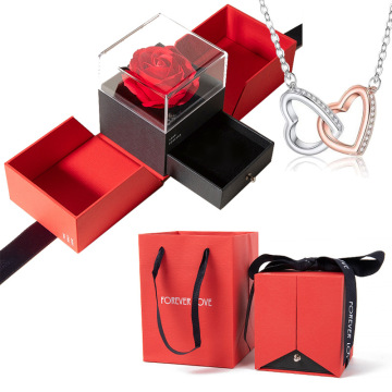 A1 ROSE ROSA ROSA DOPPIO Apertura della porta regalo per San Valentino Eterno Floro Collace Box con nastro nero - Box regalo di gioielli di lusso