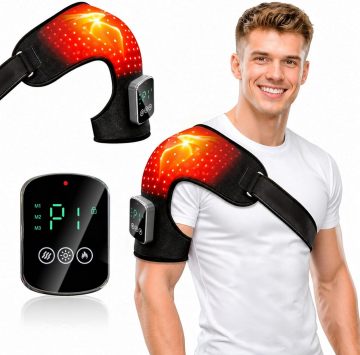 Red Light Therapy Shoulder Massager with Heat, Infrared & 3 Modes, Black