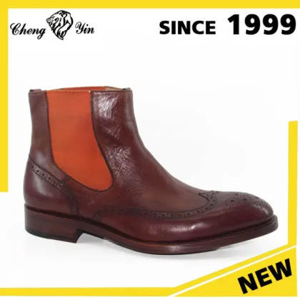 Wholesale Mens Boots Brown Leather High Neck Shoes Chelsea Boots Men