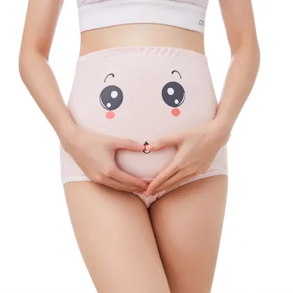 Breathable Cotton High Waist Maternity Panties with Belly Support and Cute Cartoon Pattern