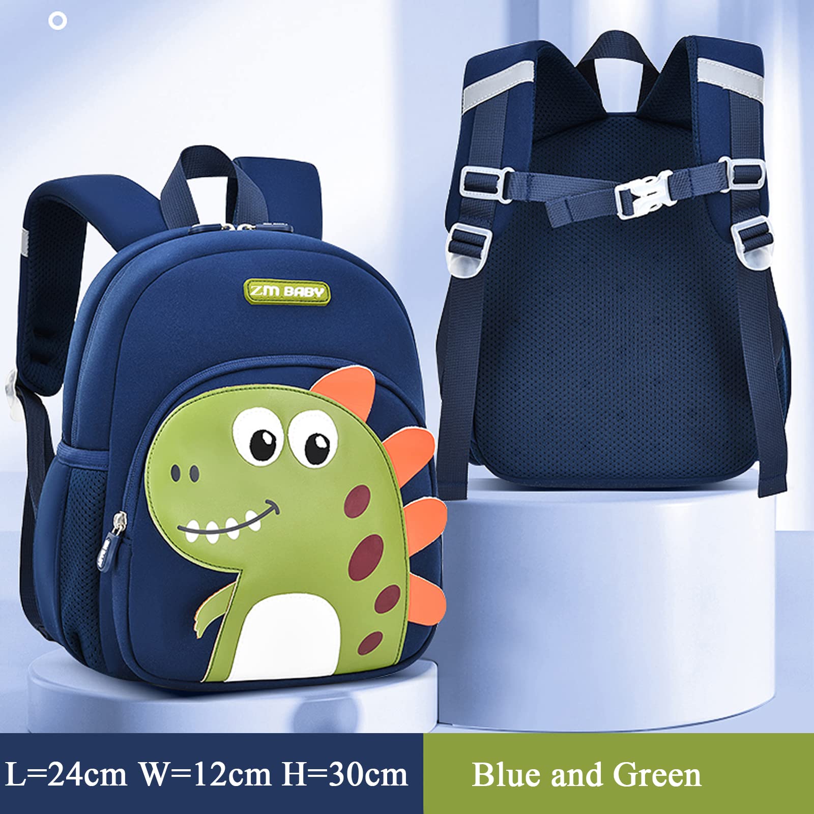 Toddler Dinosaur Backpack With Safety Leash - Cute Kids Book Bag For Boys & Girls (Dark Blue, Ages 1-4)