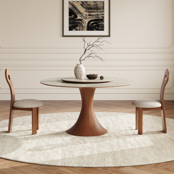 Nordic French Style Walnut Wood Dining Table and Chair Set for Small Apartments
