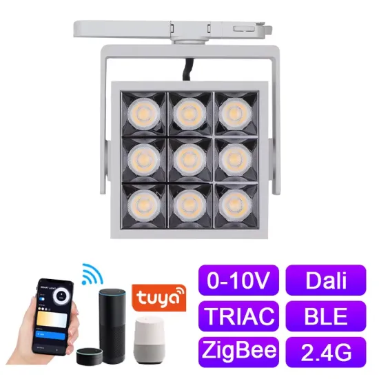 Tuya Smart Aluminum Housing BLE 2.4G DALI TRIAC Anti Glare 36W Square Track Spotlight Wall Washer Track Light LEDEAST T094