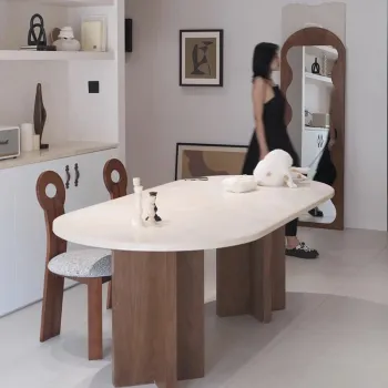 Modern Natural Stone Table with Solid Wood Legs - Dreamhouse High Quality Dining Furniture