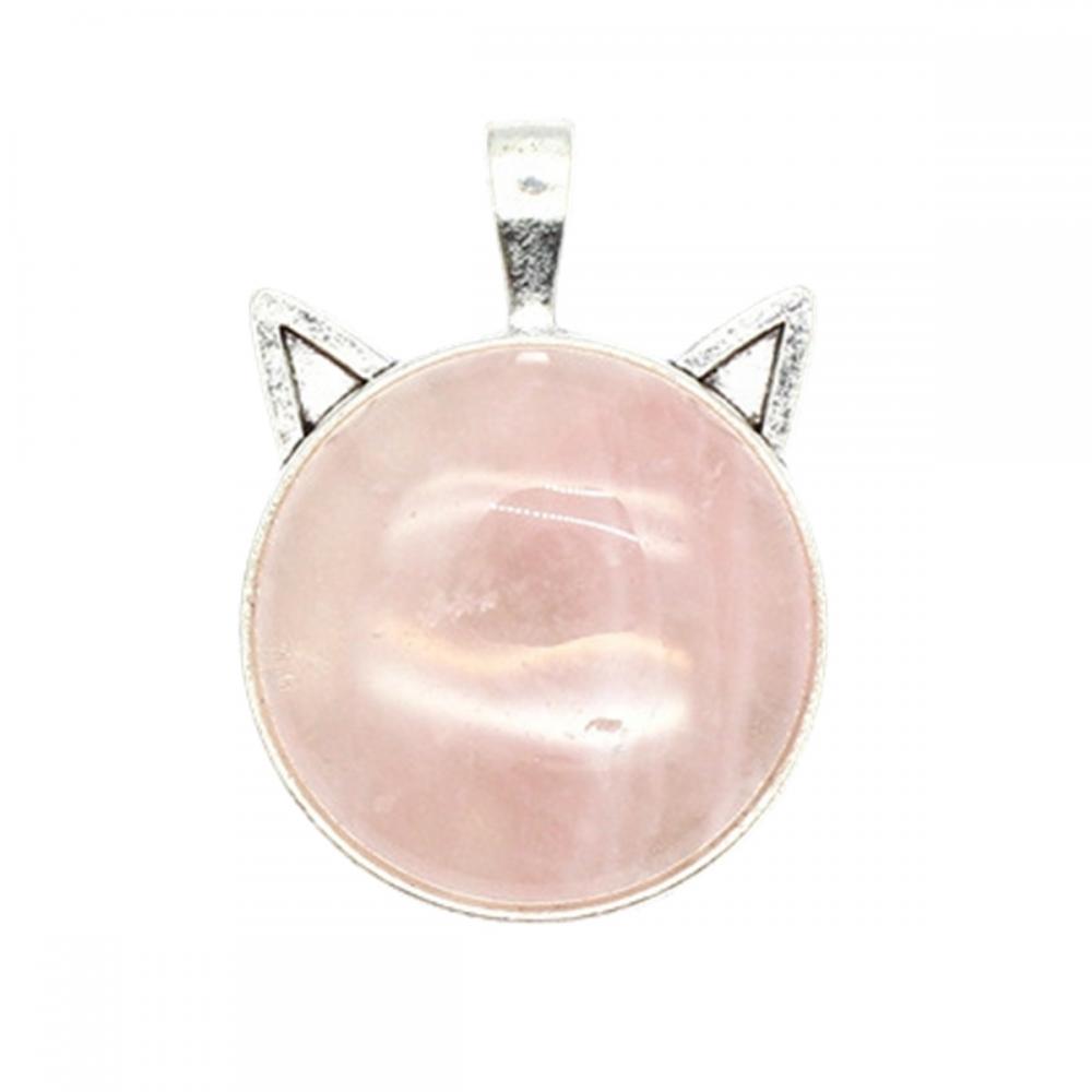 Gemstone Cat круглый каменной подвеска натуральный камень хрусталлический животный кошка серебряный шарм подвеска для ювелирных изделий.