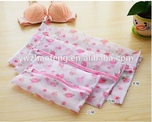 Printed rose flower washing laundry net bag