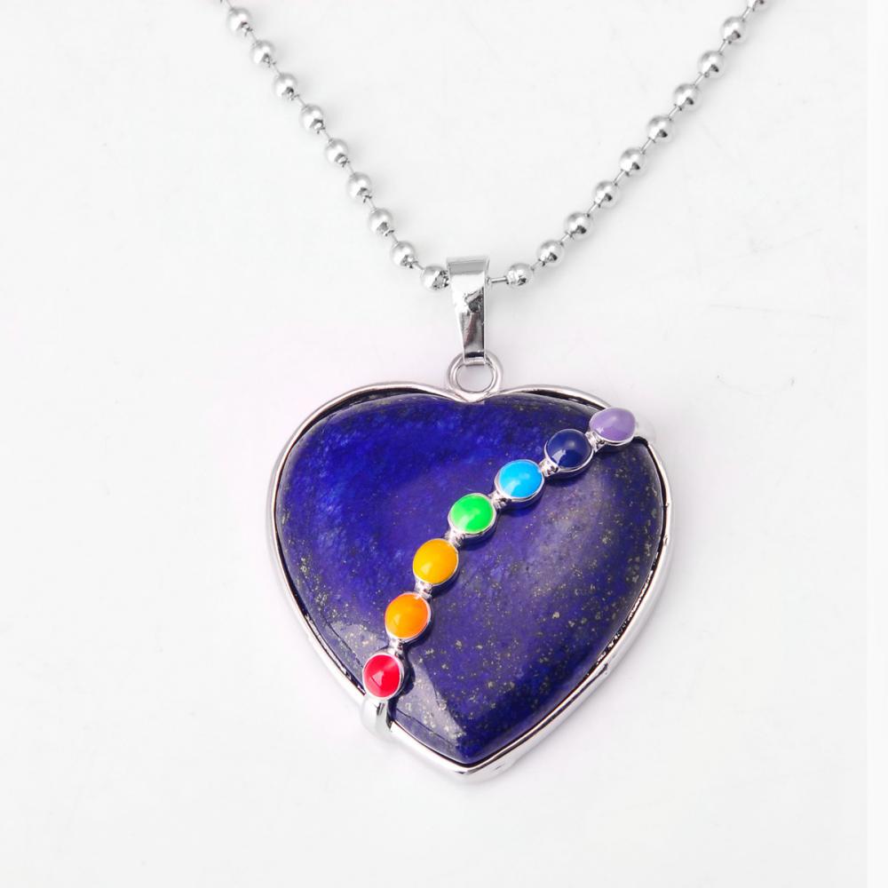 Collar en forma de corazón con piedras preciosas de lapislázuli 7 chakras