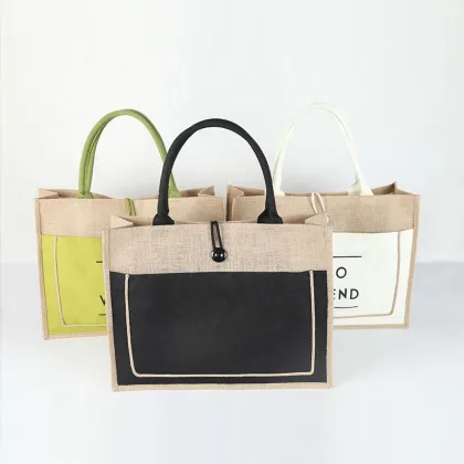 Durable big jute embroidered bag