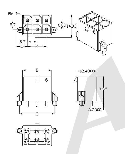 5.70mm pitch 180°Wafer Connector series AW5700V-2xNP