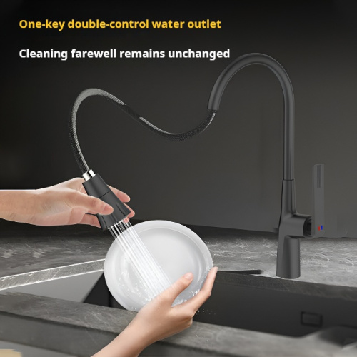 Hot cold water matter black pull-down kitchen faucet