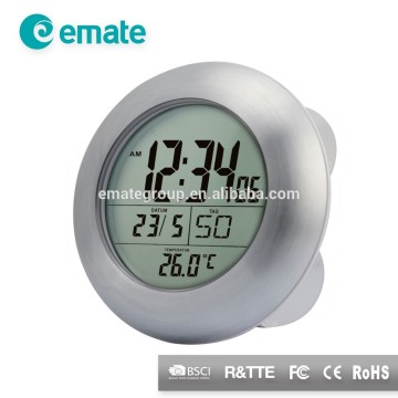 Round alluminum frame waterproof bathroom clock with RCC Function & temperature(Emate)