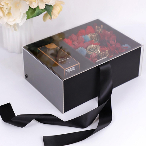 선명한 뚜껑이있는 고품질 골판지 꽃 상자