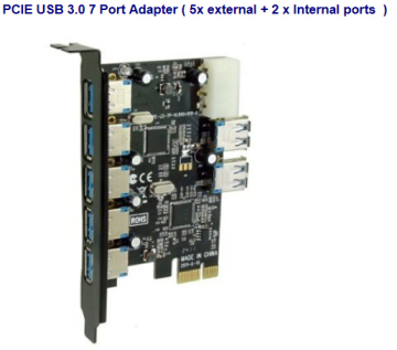 Pcie USB 3.0 7 Port Adapter (5X external + 2 X Internal ports)