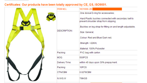 High Strength Adjustable Full Body Safety Belt Harnesses för försäljning