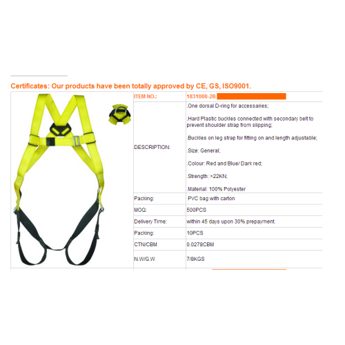 High Strength Adjustable Full Body Safety Belt Harnesses for SALE