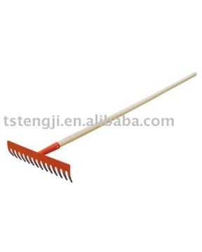 rail way steel material shovel and equipments grass rake with wooden handle
