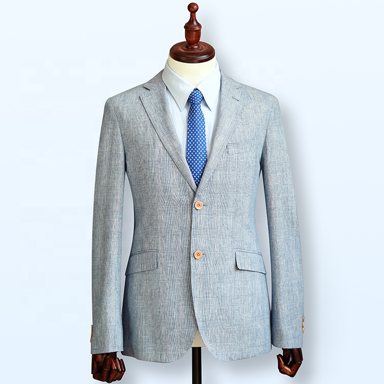 Áo blazer vải lanh màu xanh da trời Slim Fit thông thường