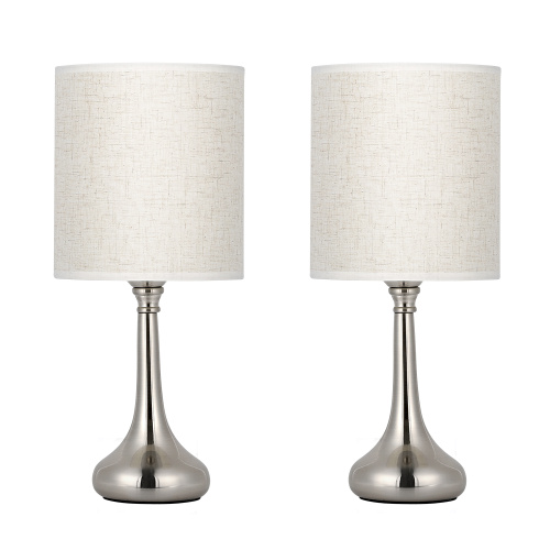 Silver Base Bedside Nightstand Lamp Set of 2