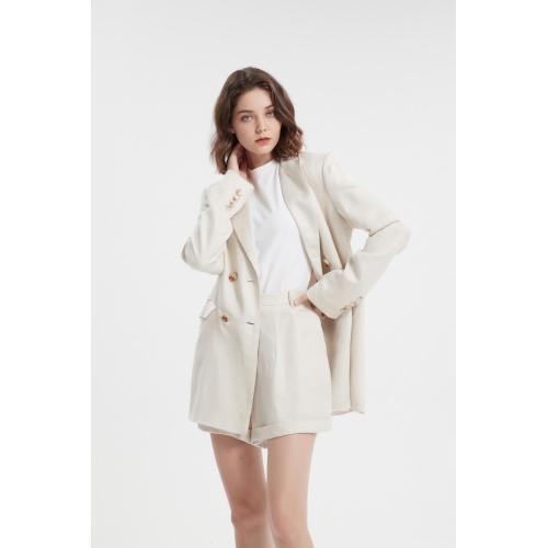 Notched Lapel Single Breasted Beige Uniform Blazer Suit