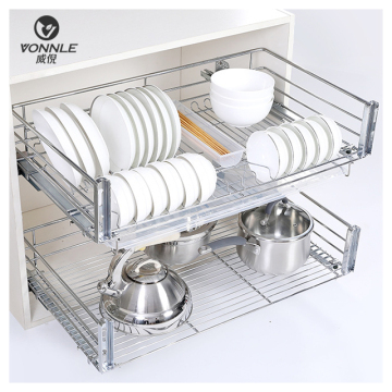 Stainless Steel Double Drawer Bowl Basket - Simple Design Three-sided Round Pull