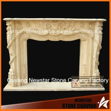 Hand Carved Fireplace Surround with Yellow Beige Marble