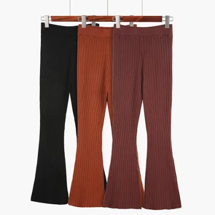 Fashion Women's Hight Waist Wool Knitting Flare Pants