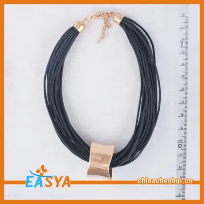 Good Luck Leather Necklace Gold Tube Pendant Necklace For Women