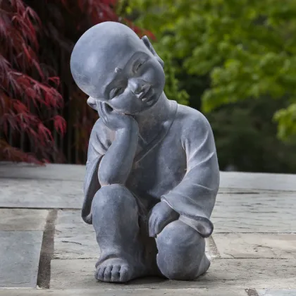 Cheap and fine little black buddha statue stone little monk sculpture for garden