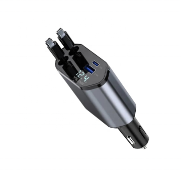 120W Fast Charging Car Phone Station Charger - 4-in-1 Retractable USB Type C Cable
