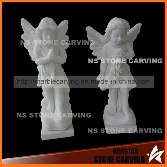 Natural Stone White Marble Carving Baby Angel 50cm