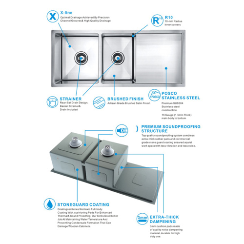 Durable SUS304 Stainless Steel Sink Draining Area