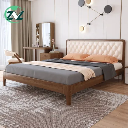 Sleeping Room Furniture Simple Structure Soft Wooden Bed