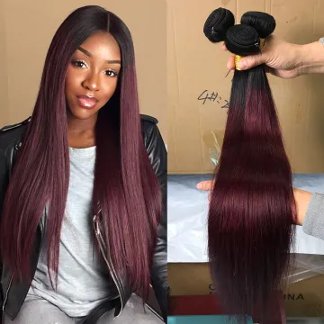 Colored bone straight hair bundles 1b/99J  ,cuticle aligned straight brazilian hair bundles with closure