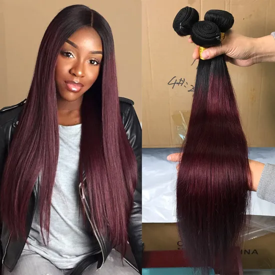 Remy Raw Indian Color Bundles Human Hair,1b/99J Straight Human Hair Bundles with Closure Set ,Cheap   Human Hair Bundl