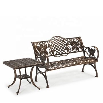 Antique Vintage Cast Aluminum Armrest Bench for Outdoor Patio and Garden