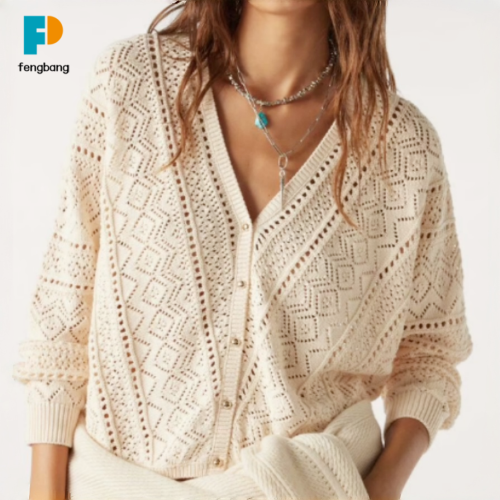 Bol Bohem Beyaz Dantel Açık Örgü Kazak