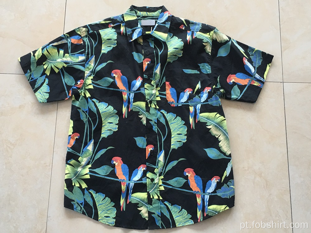 Camisa havaiana estampada masculina de algodão