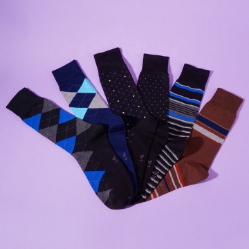 New fashion wholesale fun 6 pairs dots plaid stripe funky office business dress socks for men pack