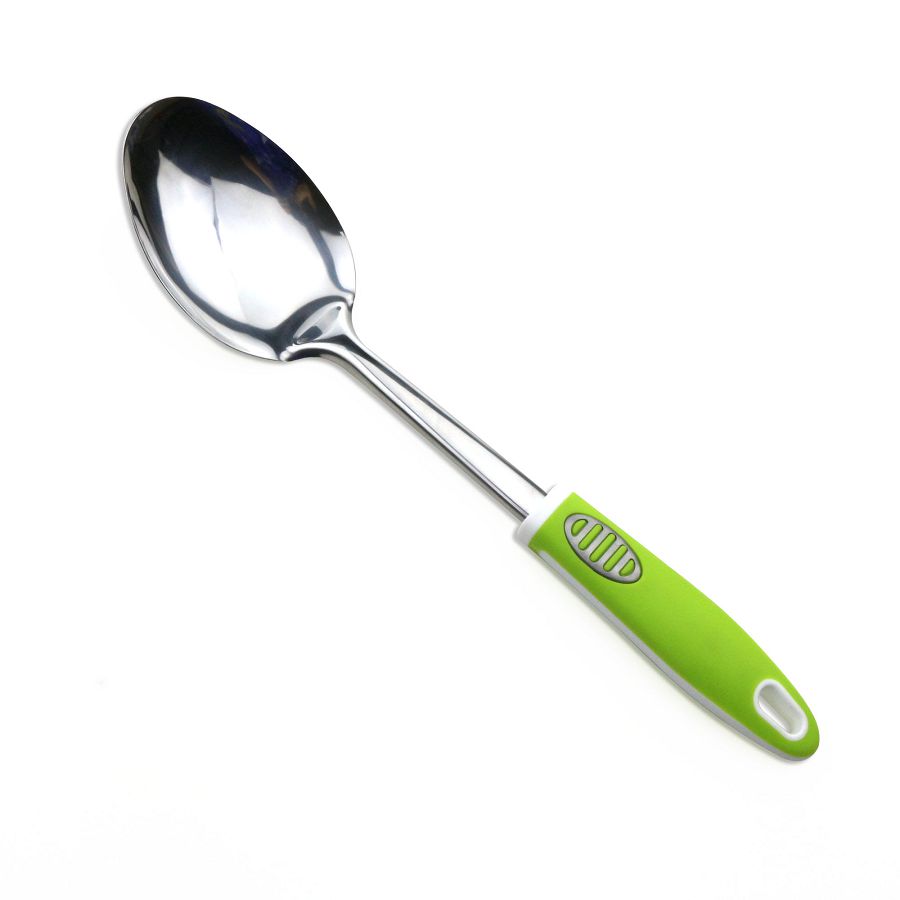 Heat Resistant Green Color Handle Steel Solid Spoon