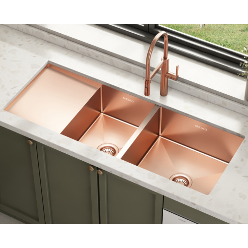 Sink with Left Drainboard Brushed Double Bowl with Drainboard Undermount Kitchen Sink Supplier