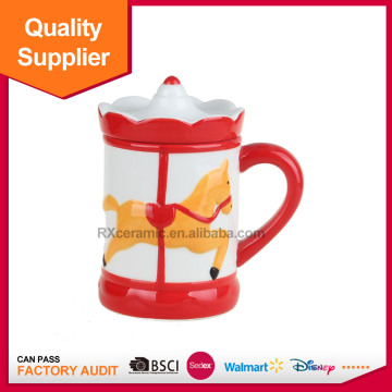 Customize promotional ceramic the horse modelling coffee mug with lid