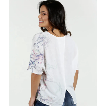 Print T-Shirt Chiffon Halbarm Tops Bluse