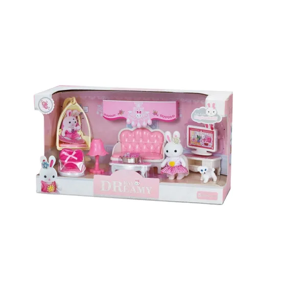 Comprehensive Luxury Girl's Playroom Set: Toy Rabbit Model, Doll Furniture, and Pretend Play Accessories for Girls