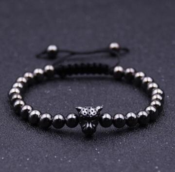 Lion Head Hematite 6MM Round Beads Bracelet dla mężczyzn