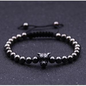 Lion Head Hematite 6MM Round Beads Bracelet For Men