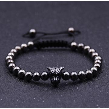 Lion Head Hematite 6MM Round Beads Bracelet For Men